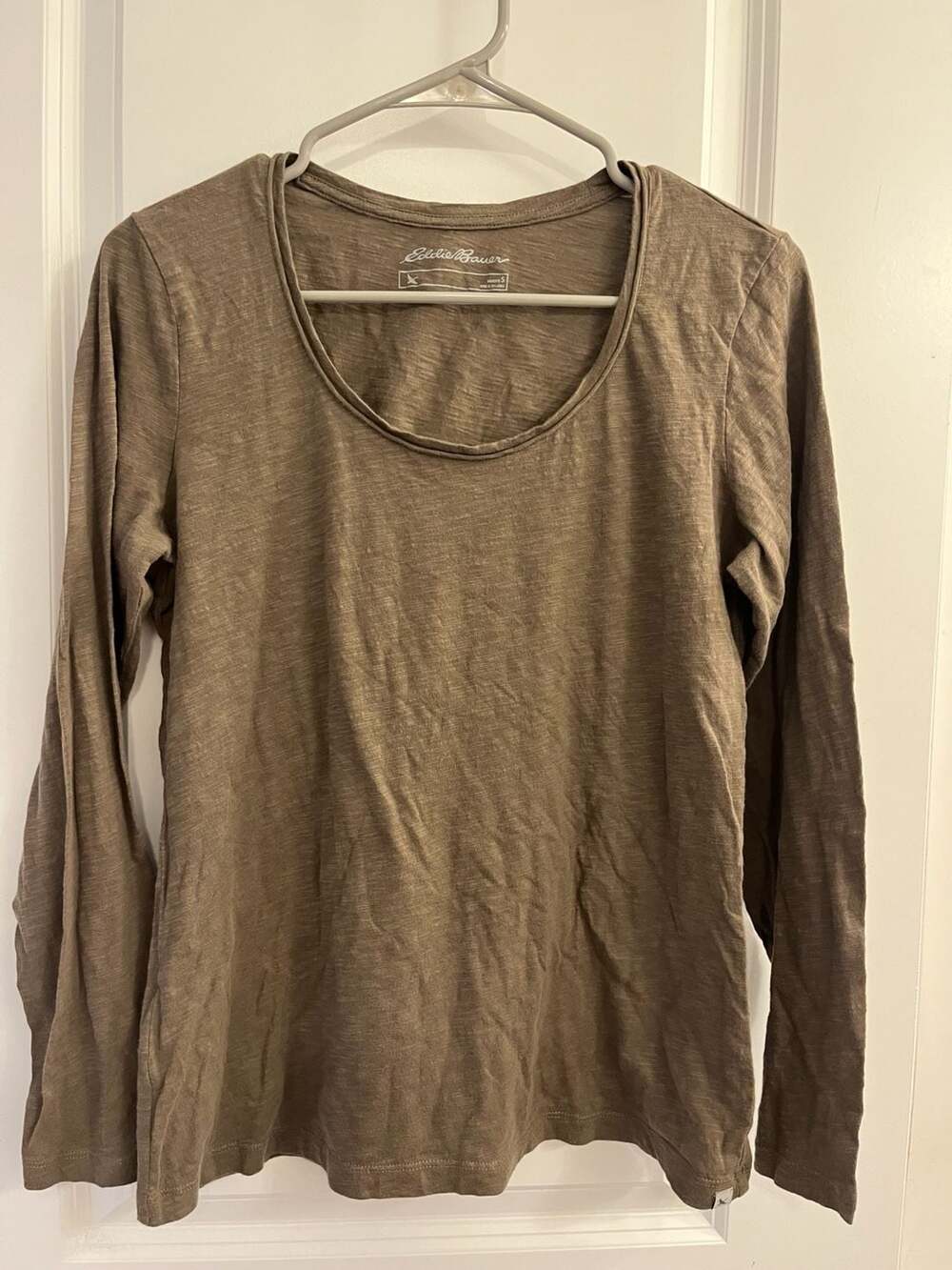 Eddie Bauer Women's Scoop Neck Long Sleeve Slub Cotton Tee Brown